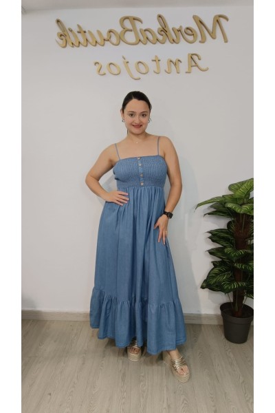 Vestido vaquero nido de abeja Nadia para mujer | Merkaboutik