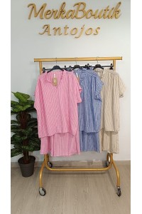 Conjunto lino rayado para mujer | Merkaboutik