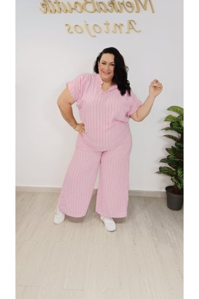 Conjunto lino rayado para mujer | Merkaboutik