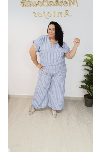 Conjunto lino rayado para mujer | Merkaboutik