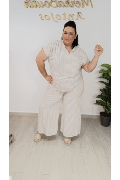 Conjunto lino rayado para mujer | Merkaboutik