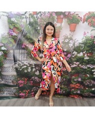 Vestido Midi Juliana Estampado Abstracto - Nudo Frontal - MerkaBoutik