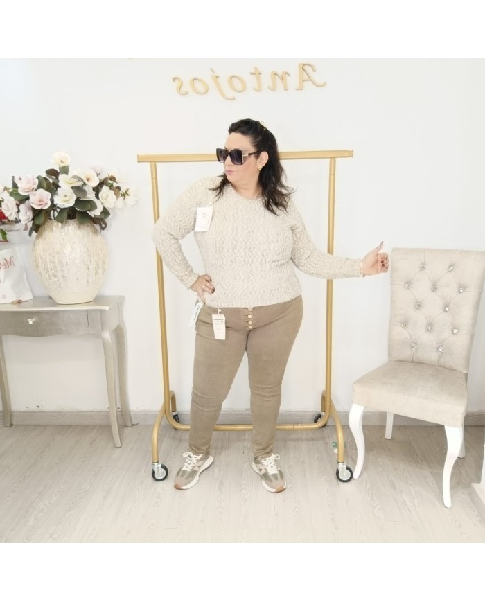 Comprar Pantalón Pitillo Conil | Botones Dorados y Colores Tierra Elástico