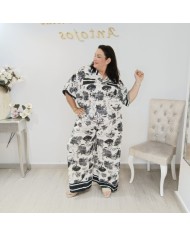 Conjunto Blusa y Pantalón Toile de Jouy | Estampado Kenia Blanco y Negro
