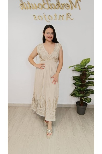 Vestido Nichy Largo Bordado Elegante para Mujer | Merkaboutik