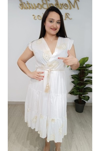Vestido Elisa Blanco Bordado Elegante para Mujer | Merkaboutik