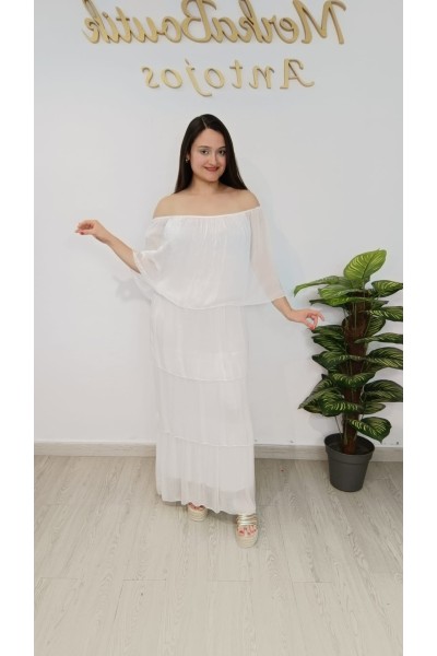 Vestido Seda Angel - Elegancia Off-the-Shoulder y Vaporosa