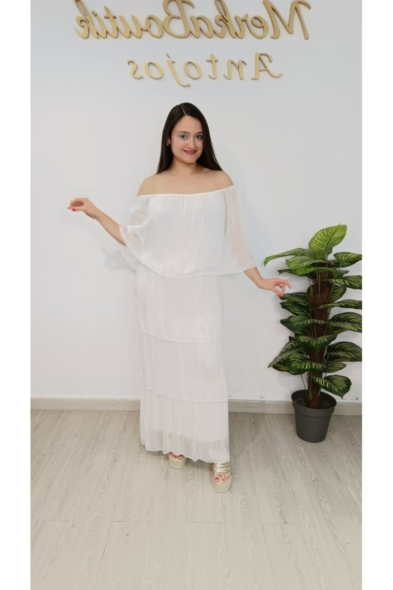 Vestido Seda Angel - Elegancia Off-the-Shoulder y Vaporosa