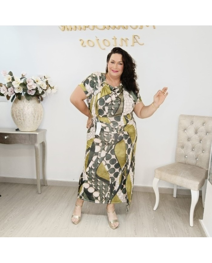 Conjunto Blusón y Falda Larga Estampado Círculos | Fluido Borgoña Yuyita