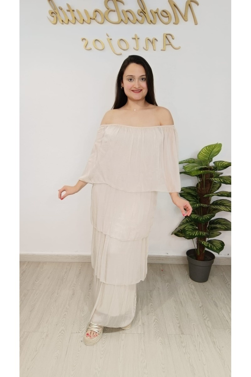 Vestido Seda Angel - Elegancia Off-the-Shoulder y Vaporosa