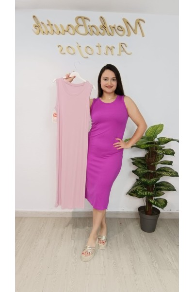 Vestido Midi de Canalé Sin Mangas | Moda Mujer