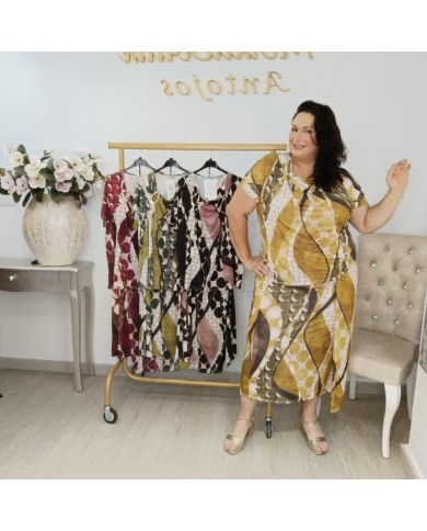 Conjunto Blusón y Falda Larga Estampado Círculos | Fluido Borgoña Yuyita