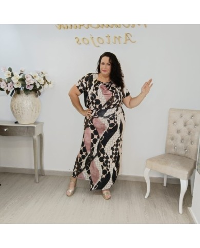 Conjunto Blusón y Falda Larga Estampado Círculos | Fluido Borgoña Yuyita