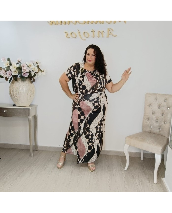 Conjunto Blusón y Falda Larga Estampado Círculos | Fluido Borgoña Yuyita