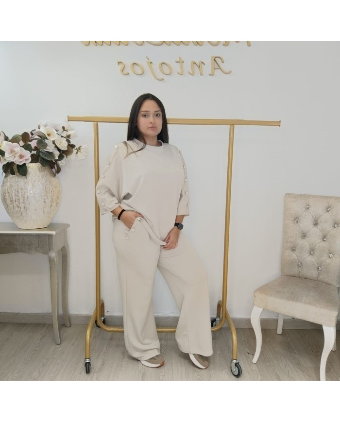 Conjunto Sudadera Botones Manga Codo y Pantalón | Borgoña Deportivo Botoncitos