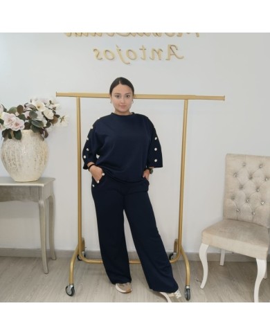 Conjunto Sudadera Botones Manga Codo y Pantalón | Borgoña Deportivo Botoncitos