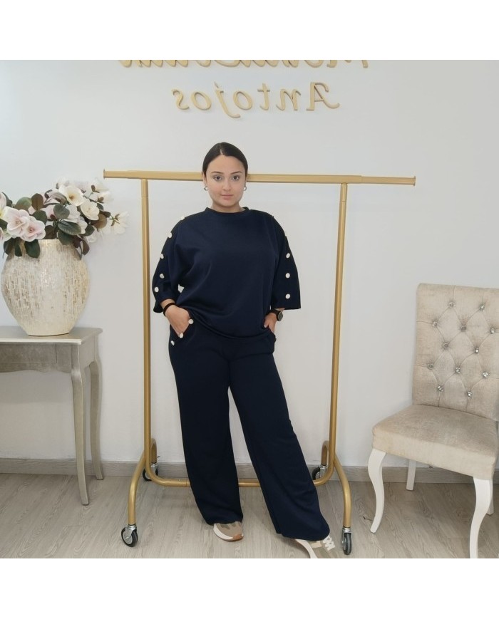 Conjunto Sudadera Botones Manga Codo y Pantalón | Borgoña Deportivo Botoncitos