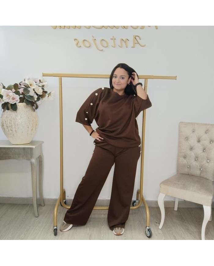 Conjunto Sudadera Botones Manga Codo y Pantalón | Borgoña Deportivo Botoncitos