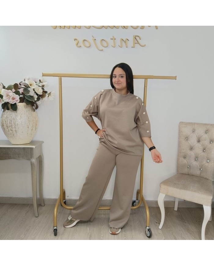 Conjunto Sudadera Botones Manga Codo y Pantalón | Borgoña Deportivo Botoncitos