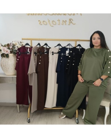 Conjunto Sudadera Botones Manga Codo y Pantalón | Borgoña Deportivo Botoncitos