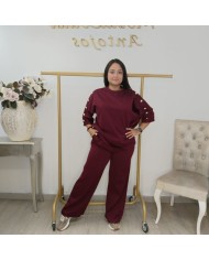 Conjunto Sudadera Botones Manga Codo y Pantalón | Borgoña Deportivo Botoncitos