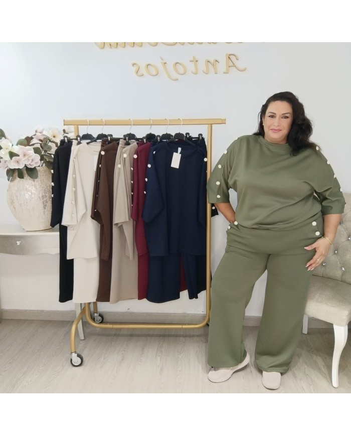 Conjunto Sudadera Botones Manga Codo y Pantalón | Borgoña Deportivo Botoncitos