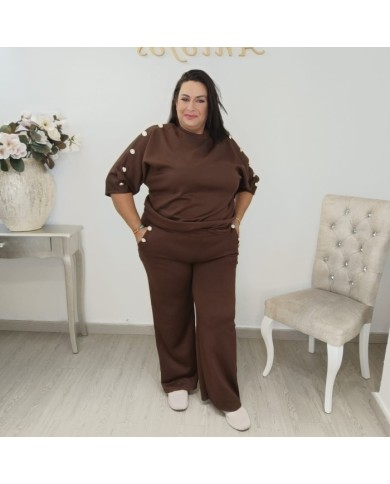 Conjunto Sudadera Botones Manga Codo y Pantalón | Borgoña Deportivo Botoncitos