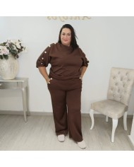 Conjunto Sudadera Botones Manga Codo y Pantalón | Borgoña Deportivo Botoncitos