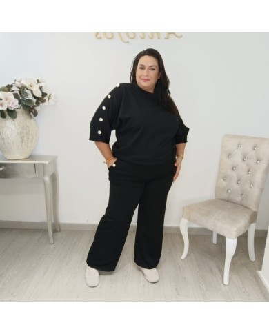 Conjunto Sudadera Botones Manga Codo y Pantalón | Borgoña Deportivo Botoncitos