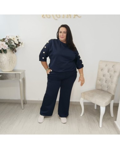 Conjunto Sudadera Botones Manga Codo y Pantalón | Borgoña Deportivo Botoncitos