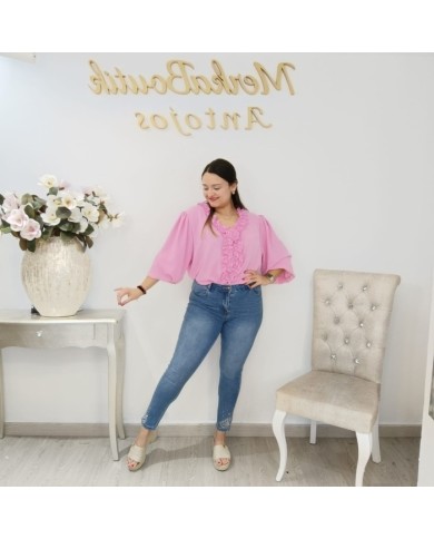 Comprar Vaquero Pitillo Tarifa | Bordado de Pedrería en el Bajo y Elástico