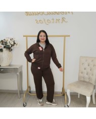 Conjunto Chándal Sudadera Cremallera y Pantalón | Bolsillos Canguro Chocolate