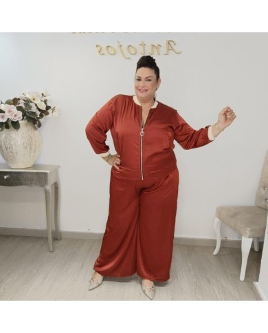 Conjunto Bomber y Pantalón Wide Leg Satinado | Verde Oliva Lujo Deportivo