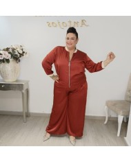 Conjunto Bomber y Pantalón Wide Leg Satinado | Verde Oliva Lujo Deportivo