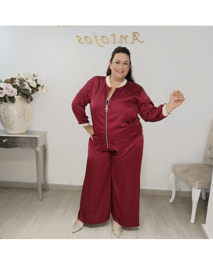 Conjunto Bomber y Pantalón Wide Leg Satinado | Verde Oliva Lujo Deportivo