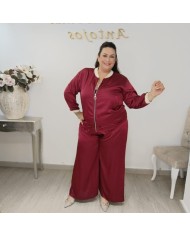 Conjunto Bomber y Pantalón Wide Leg Satinado | Verde Oliva Lujo Deportivo