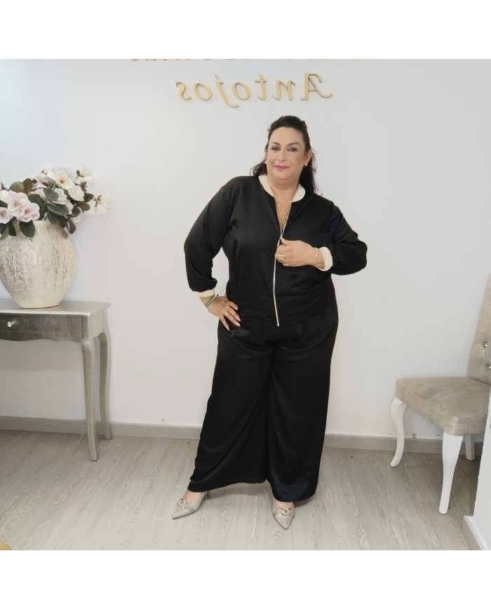 Conjunto Bomber y Pantalón Wide Leg Satinado | Verde Oliva Lujo Deportivo