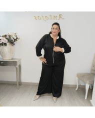 Conjunto Bomber y Pantalón Wide Leg Satinado | Verde Oliva Lujo Deportivo