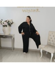 Conjunto Chaqueta Bomber Crepé Cremallera y Pantalón Ancho | Borgoña Elegante