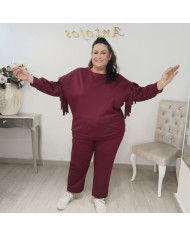 Conjunto Sudadera con Flecos y Pantalón Chándal | Marrón Oscuro Estilo Bohemio