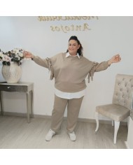 Conjunto Sudadera con Flecos y Pantalón Chándal | Marrón Oscuro Estilo Bohemio