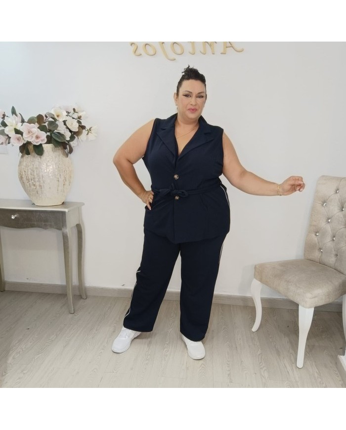 Conjunto Chaleco Sastre con Cinturón y Pantalón Raya Lateral | Azul Marino Estilo