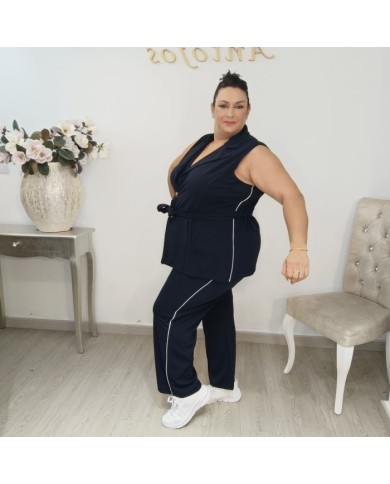 Conjunto Chaleco Sastre con Cinturón y Pantalón Raya Lateral | Azul Marino Estilo