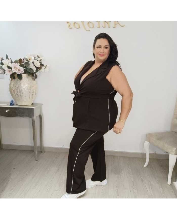 Conjunto Chaleco Sastre con Cinturón y Pantalón Raya Lateral | Azul Marino Estilo