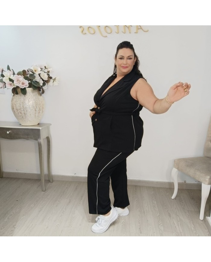 Conjunto Chaleco Sastre con Cinturón y Pantalón Raya Lateral | Azul Marino Estilo