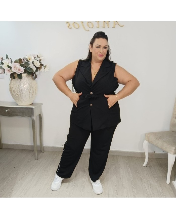 Conjunto Chaleco Sastre con Cinturón y Pantalón Raya Lateral | Azul Marino Estilo