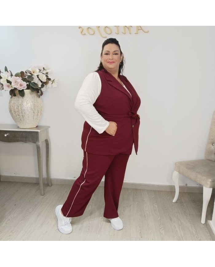 Conjunto Chaleco Sastre con Cinturón y Pantalón Raya Lateral | Azul Marino Estilo