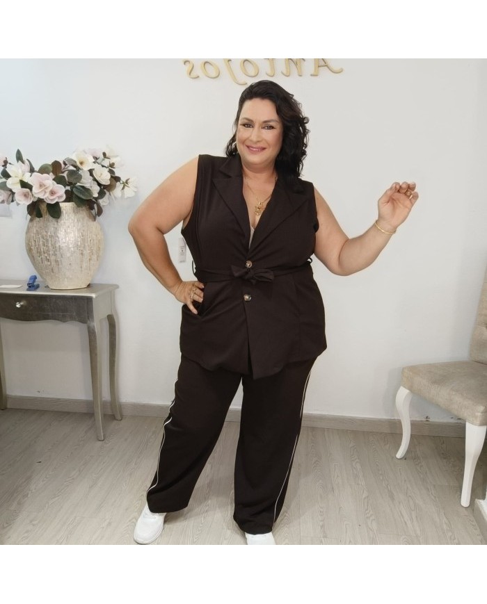 Conjunto Chaleco Sastre con Cinturón y Pantalón Raya Lateral | Azul Marino Estilo