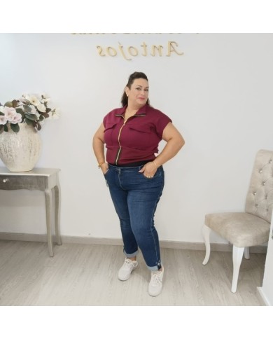 Comprar Vaquero Recto Botón | Tiro Alto con Botonadura Frontal Elástico