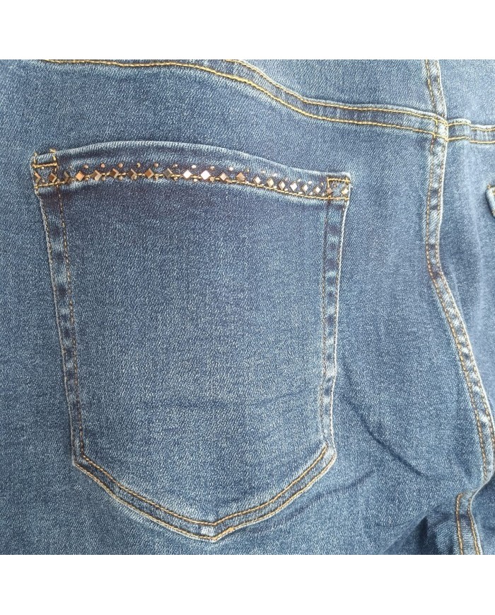 Comprar Vaquero Pitillo Cristales | Tiro Alto, Brillo en Bolsillos Traseros y Elástico